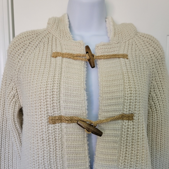 Sao Paulo Wool Blend Hooded Cardigan Sweater Fleece Lined Wood Toggle Buttons S - Picture 2 of 12